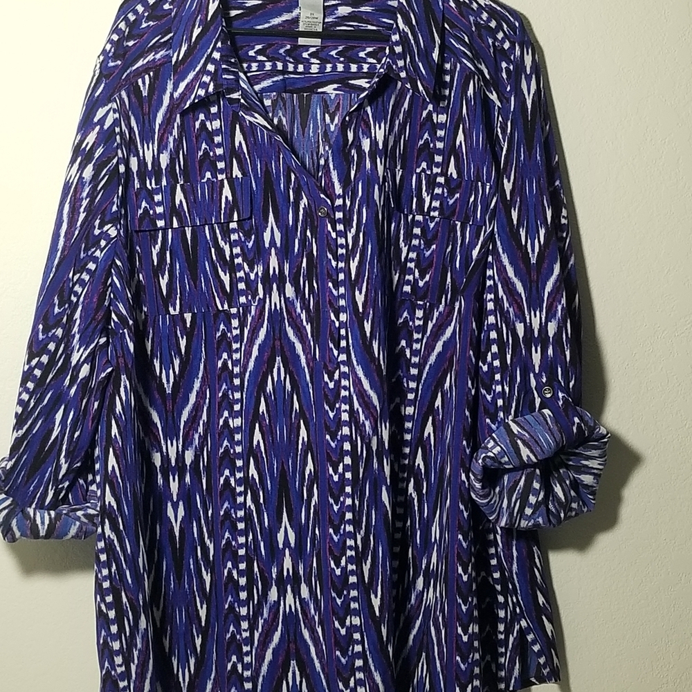 Catherines Purple and White Button Down Shirt - Picture 3 of 3
